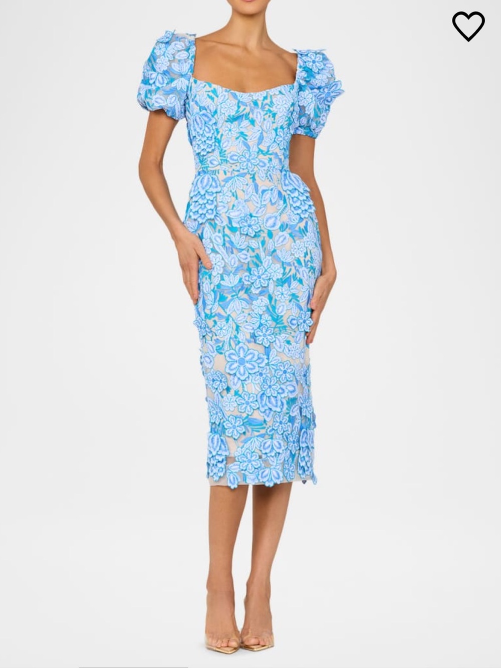 helsi lucia blue 3d floral appliuqe embroidered puff sleeve midi dress size XS